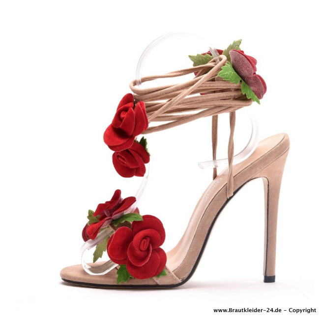 Gladiator Style High Heels Brautschuhe Hochzeitsschuhe mit Rote&nbsp;Rosen