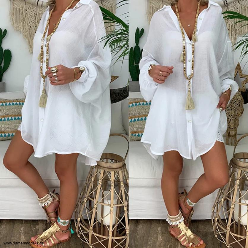 Oversize Leinen Damen Bluse in Weiß bis&nbsp;4XL
