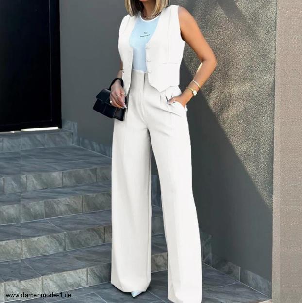 Damen Hosenanzug Elegant mit Ärmellose Weste in&nbsp;Weiß