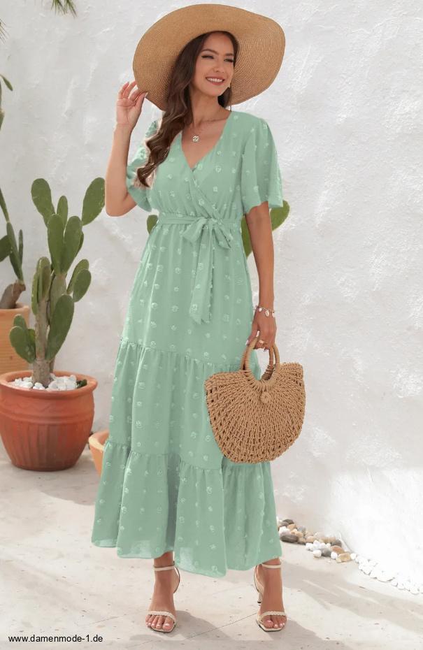 A Linie Kurzarm Sommerkleid Nele Lang in&nbsp;Hellgrün