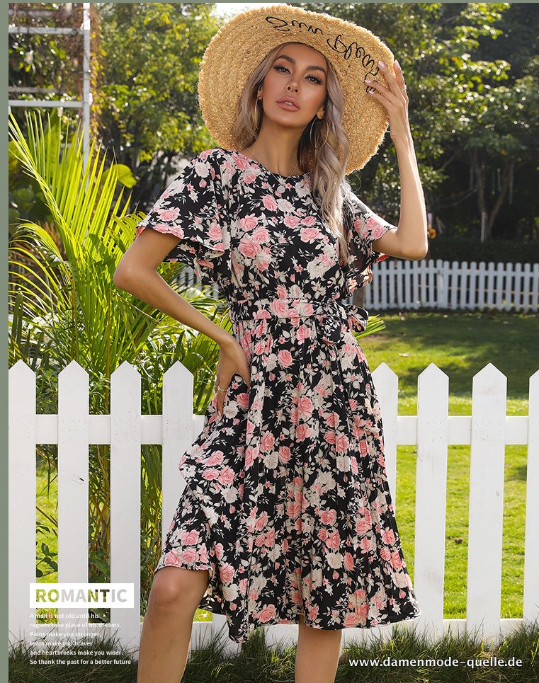 Kurzes Rüschen Plissee Midi Kleid mit&nbsp;Gürtel