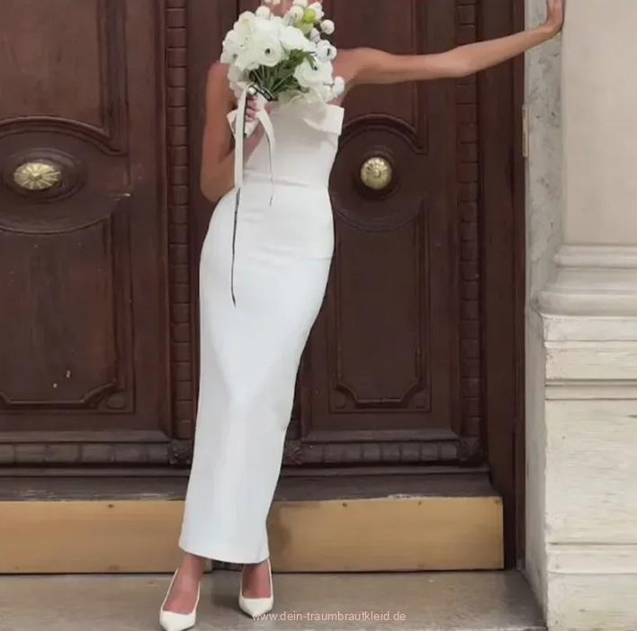 Schulterfreies I Linie Standesamtkleid Alaula Schlicht&nbsp;Knöchellang