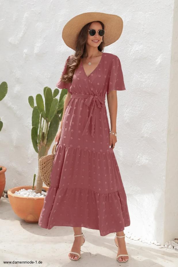 A Linie Kurzarm Sommerkleid Nele Lang in&nbsp;Lachs