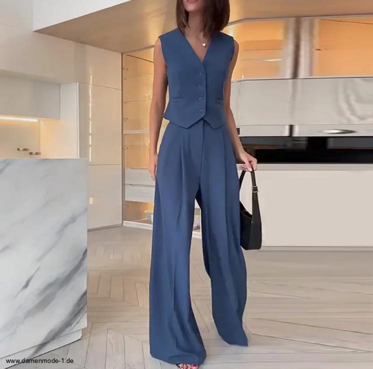 Damen Hosenanzug mit Weste Lässig in&nbsp;Blau