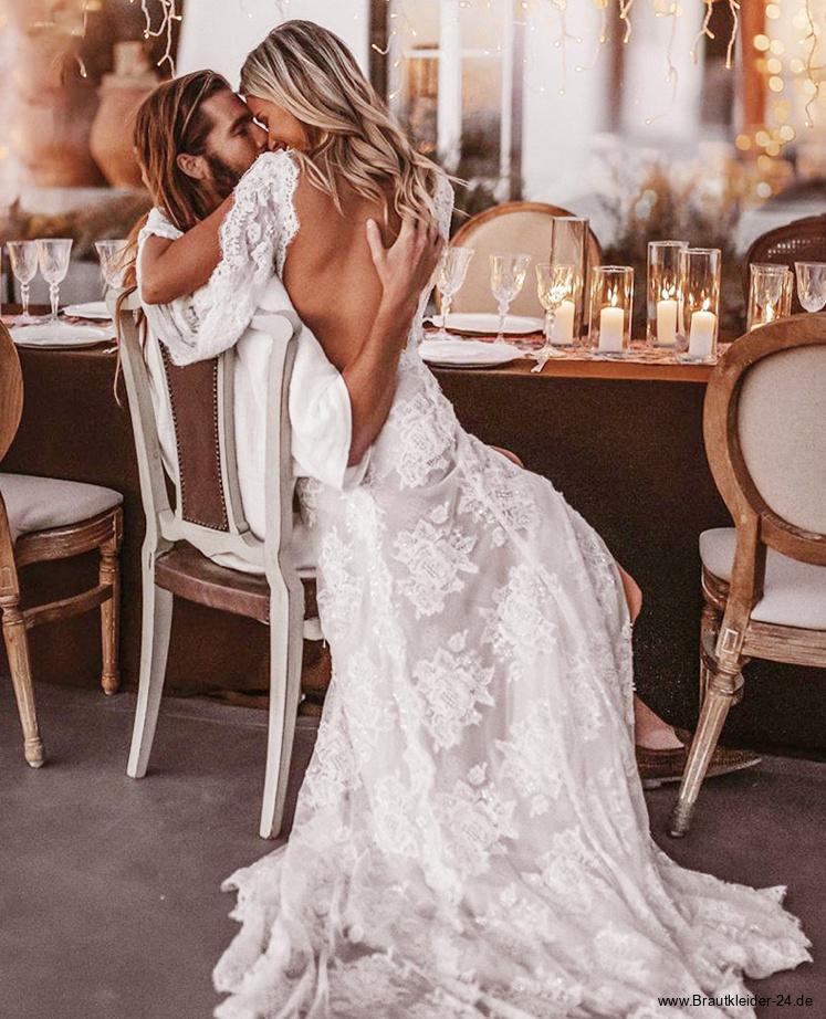 Rückenfreies Langarm Boho Standesamtkleid&nbsp;Hadia