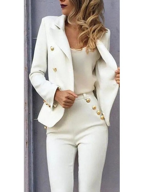 Baumwoll Business Hosenanzug Evelin in&nbsp;Weiß