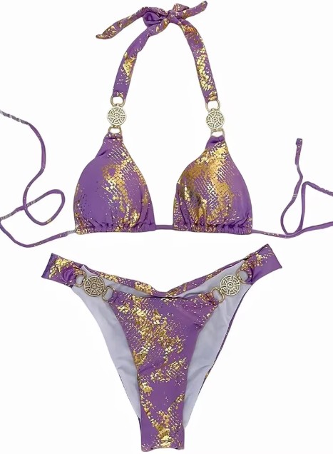 Brasilianischer Halterneck Bikini Sude Lila&nbsp;Gold