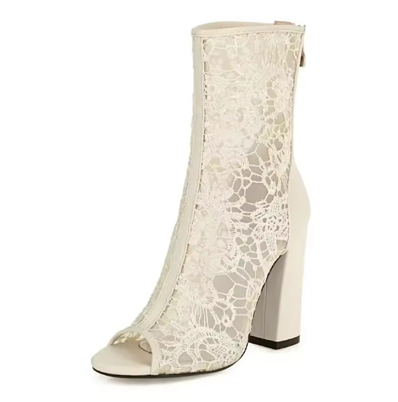 Brautschuhe High Chunky Heels mit&nbsp;Spitze