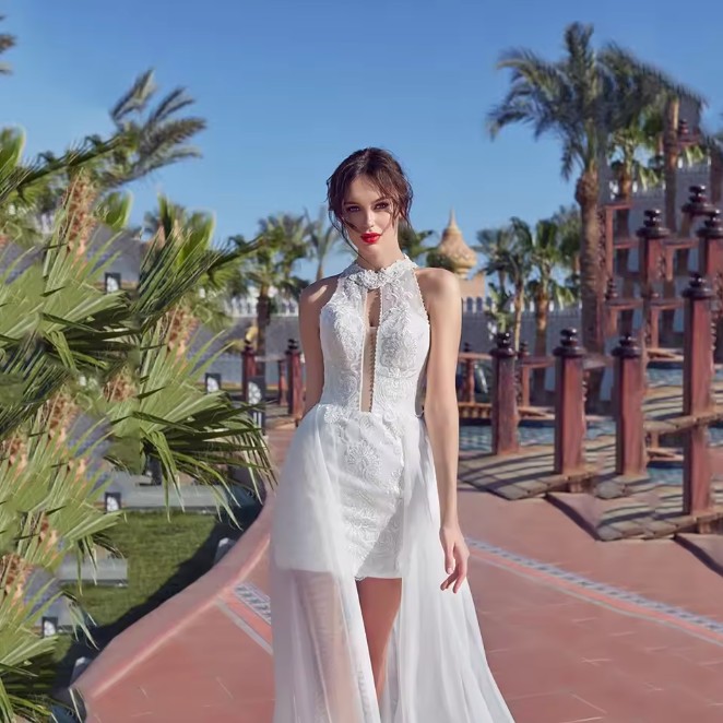 Chiffon Brautkleid Darina Kurz mit&nbsp;Applikationen