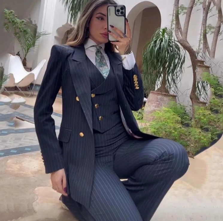 Damen Business Hosenanzug Dreiteilig mit Weste Elegant in Navy&nbsp;Blau