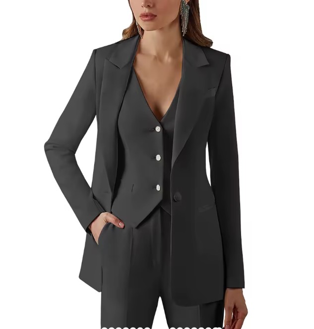 Damen Hosenanzug Elonie Dreiteilig mit Weste in Schwarz