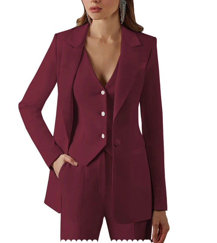 Damen Hosenanzug Elonie Dreiteilig mit Weste in Weinrot