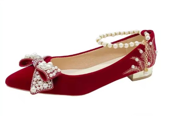 Perlen Pumps Brautschuhe Hochzeitsschuhe mit Block Absatz 2 oder 6 cm&nbsp;Weinrot