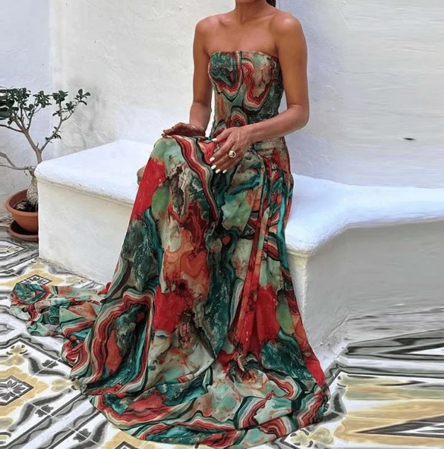 Schulterfreies Chiffon Maxi Kleid Emma&nbsp;Bunt