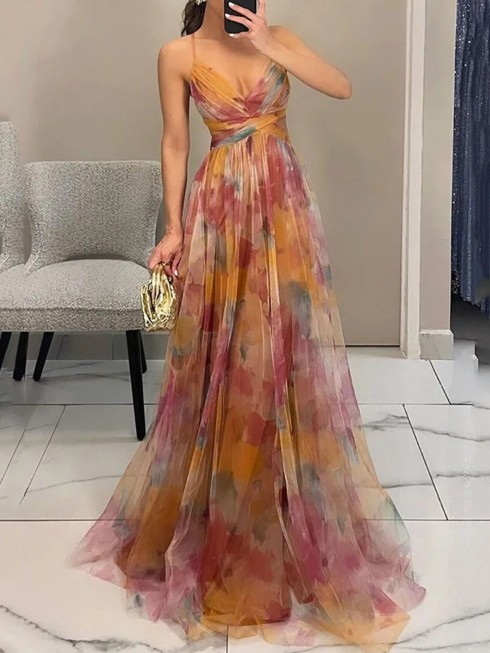 Spaghettiträger A Linie Chiffon Empire Kleid Ermelina Elegant in&nbsp;Orange