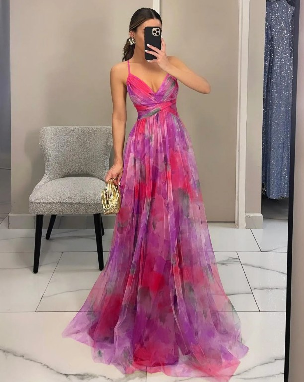 Spaghettiträger A Linie Chiffon Empire Kleid Ermelina Elegant in&nbsp;Pink