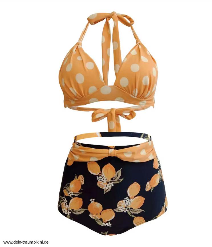 Pin Up Style Halterneck Bikini 2025 Tula Plissiert in Gelb mit&nbsp;Zitronen