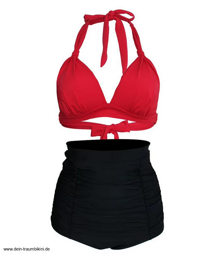 Pin Up Style Halterneck Bikini 2025 Tula Plissiert in Rot&nbsp;Schwarz