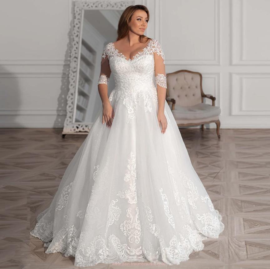 A Linie Brautkleid Alexia mit Tattoo Spitze und Ärmel