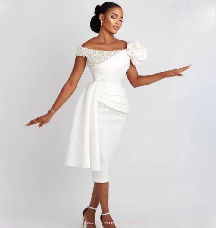 Schulterfreies Bleistift Bodycon Standesamtkleid Alexis Wadenlang mit&nbsp;Perlen