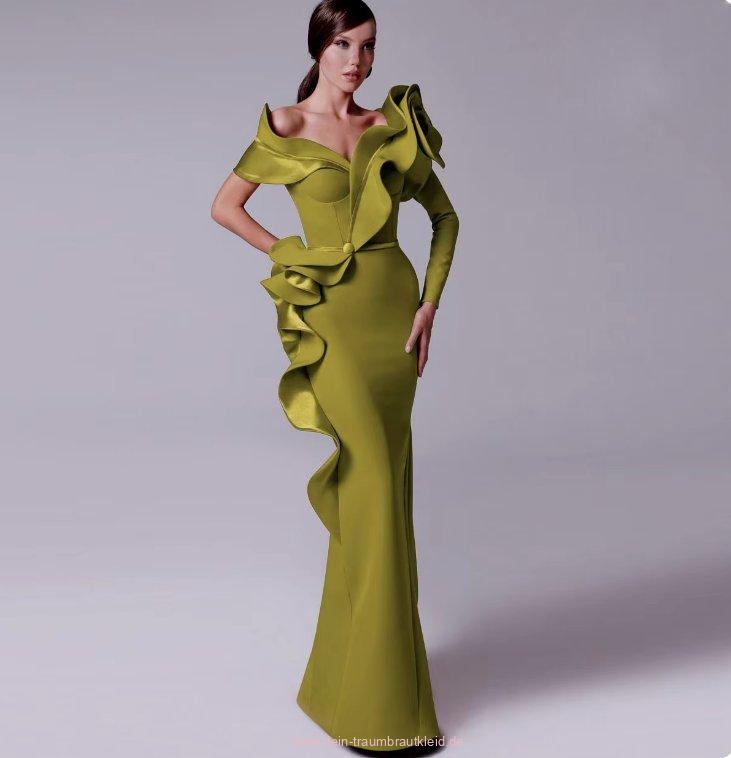 Elegantes One Shoulder Kleid Anthea für Hochzeitsgäste in in Grün mit&nbsp;Raffungen