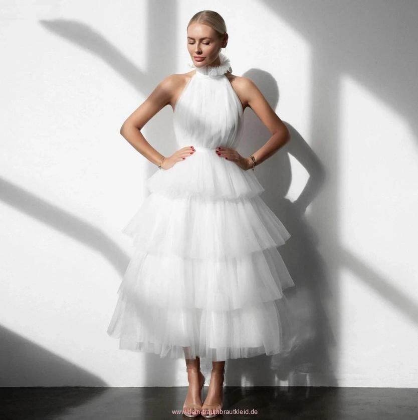 A Linie Tüll Brautkleid Ann-Britt Ärmellos&nbsp;Wadenlang