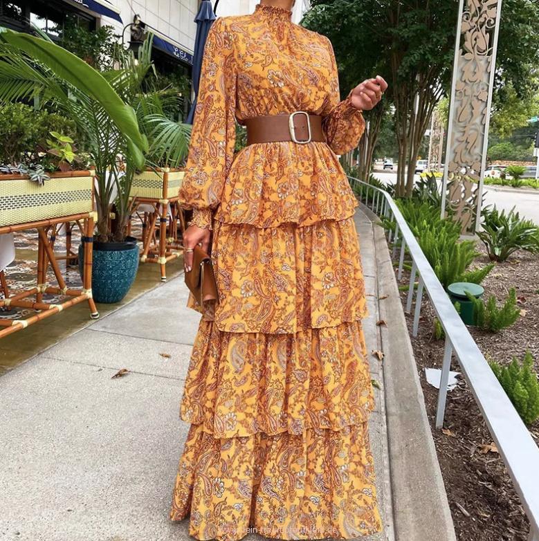 Elegantes Langarm Boho Kleid Anne für Hochzeitsgäste in&nbsp;Gelb