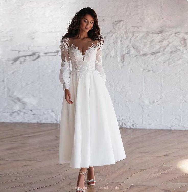 A Linie Mieder Standesamtkleid Amalie Wadenlang mit&nbsp;Spitze