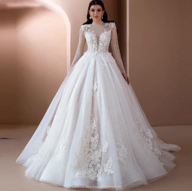Langarm Ball Linie Brautkleid Arabella mit Tattoo Blumen Spitze und&nbsp;Schleppe