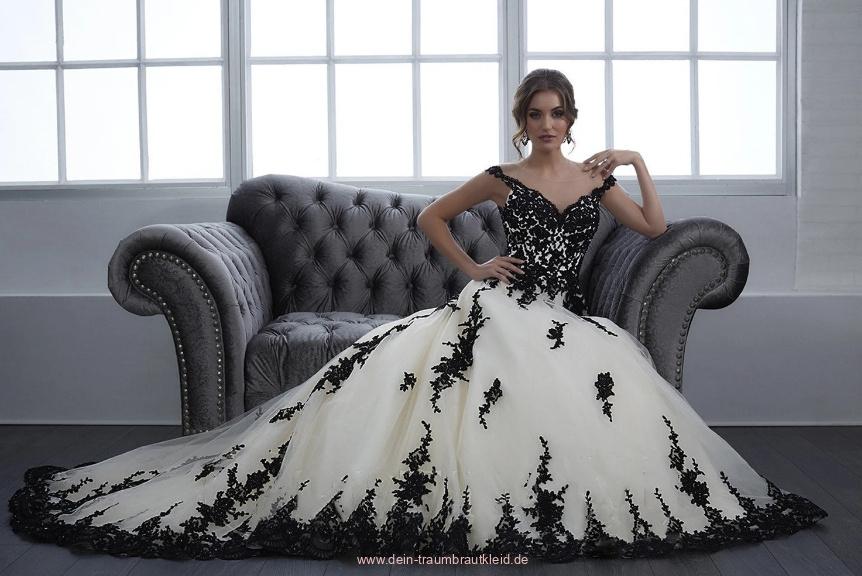 A Linie Vintage Style Brautkleid Hochzeitskleid in Weiß mit Schwarze&nbsp;Spitze