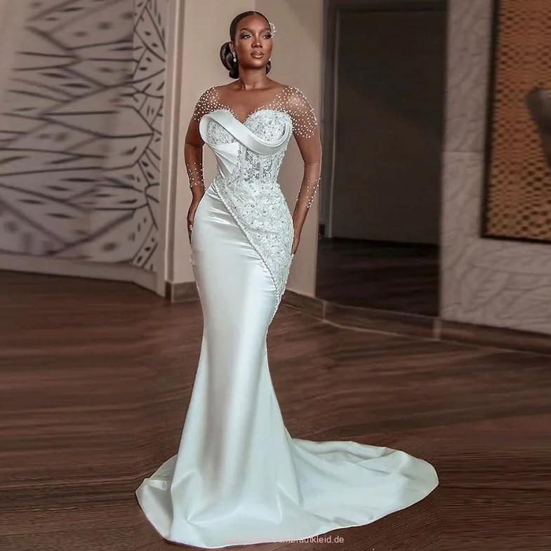 Luxus Meerjungfrau Brautkleid Annette mit Schleppe und Perlen&nbsp;Applikationen