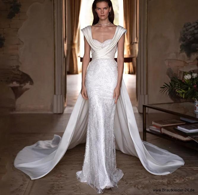Meerjungfrau Satin Brautkleid Konny mit Herz Ausschnitt und Schleppe