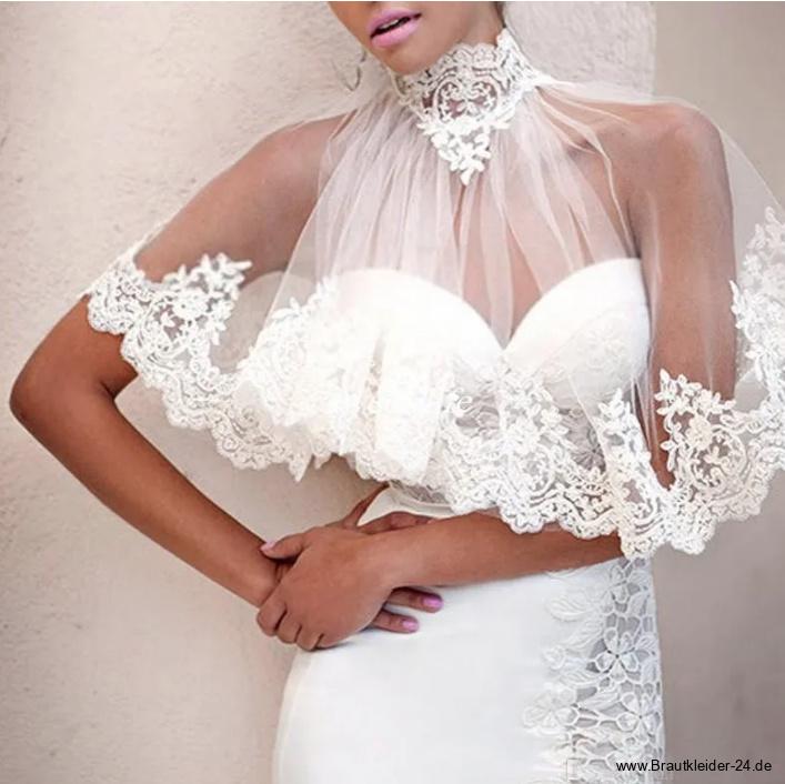 Tüll Braut Cape Wraps in Weiß mit&nbsp;Spitze