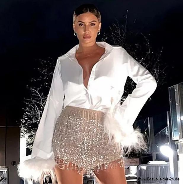 Weiße Seiden Bluse für die Braut Standesamtmode mit&nbsp;Federn