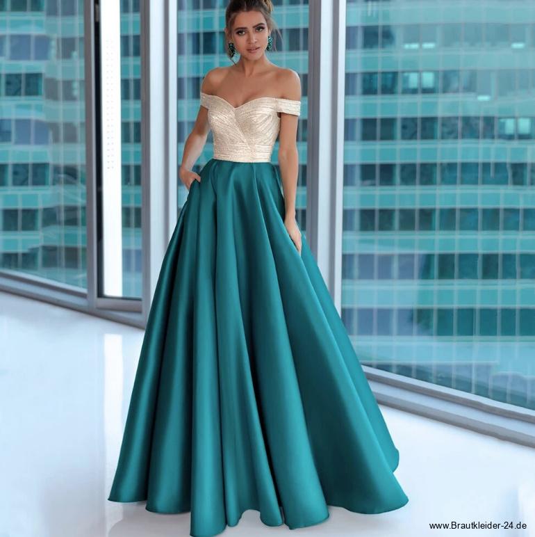 Schulterfreies A Linie Brautkleid Laya Grün&nbsp;Elfenbein