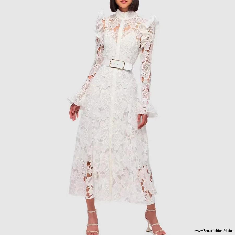 Langarm Designer Standesamtkleid Lee in Weiß aus&nbsp;Spitze