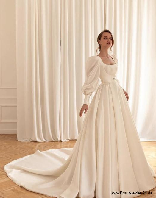 Langarm Organza Brautkleid Letizia mit Korsage und Perlen&nbsp;Applikationen