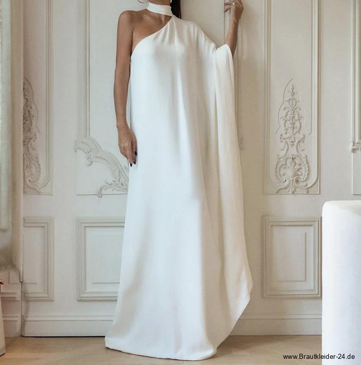 One Shoulder Satin Standesamtkleid Lissi Bodenlang in&nbsp;Weiß