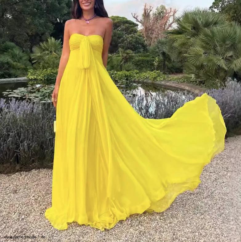 Schulterfreies Empire Chiffon Kleid Bodenlang Elegant in&nbsp;Gelb