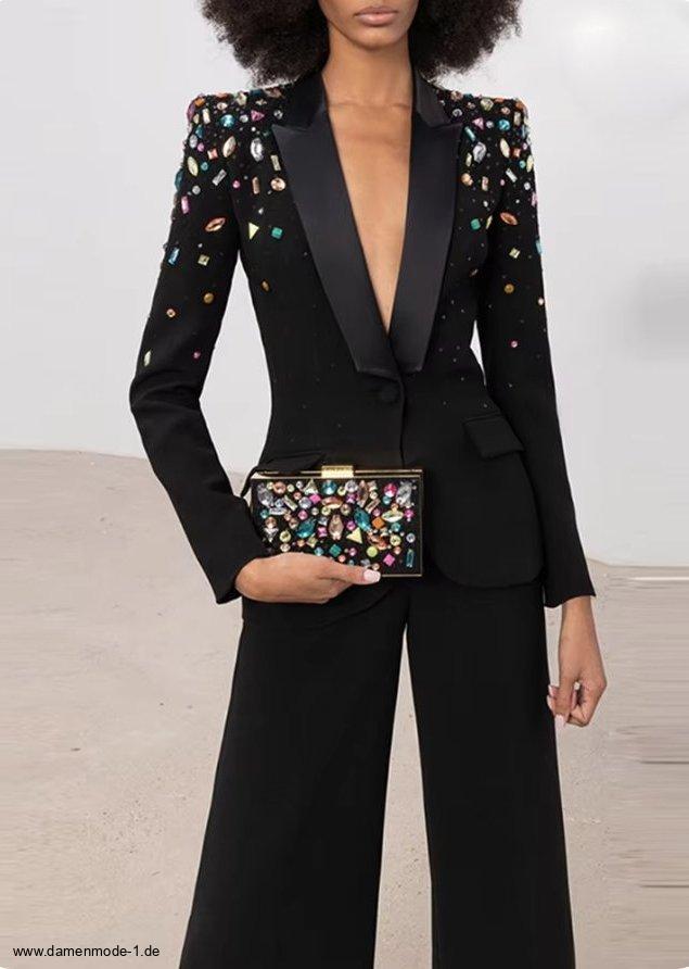 Eleganter Hosenanzug in Schwarz mit Strass&nbsp;Steine