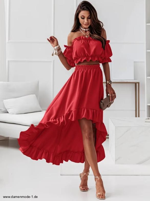 Bohostyle Sommer Zweiteiler Bernadette Rock mit Croptop in&nbsp;Rot