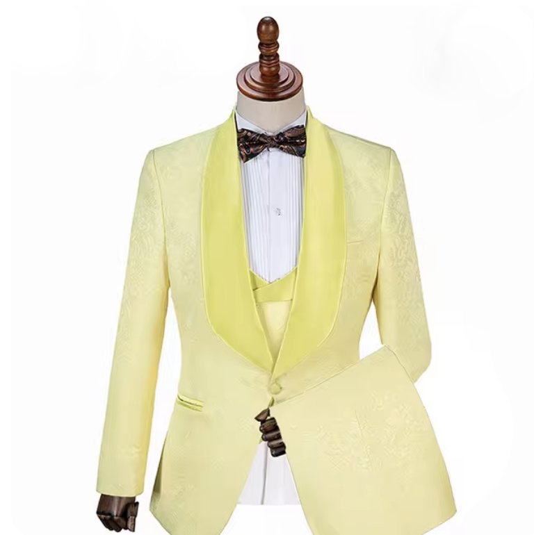 Hochzeitsanzug für den Bräutigam Dreiteilig mit Weste in&nbsp;Gelb