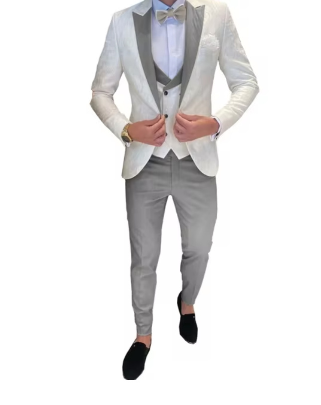 Herren Anzug Arendt für den Bräutigam und Hochzeitsgäste in Silber Weiß&nbsp;Dreiteilig