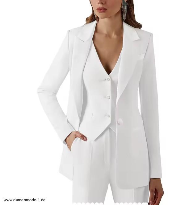 Damen Hosenanzug Elonie Dreiteilig mit Weste in Weiß