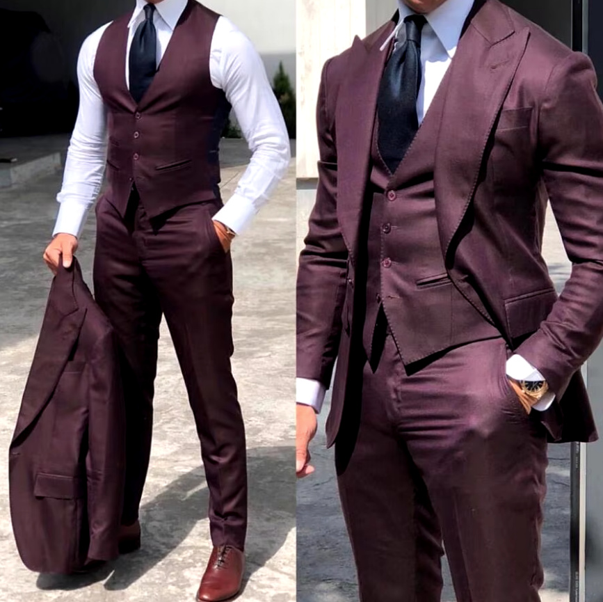 Herren Anzug Anders Hochzeitsanzug für den Bräutigam Dreiteilig in&nbsp;Burgundy
