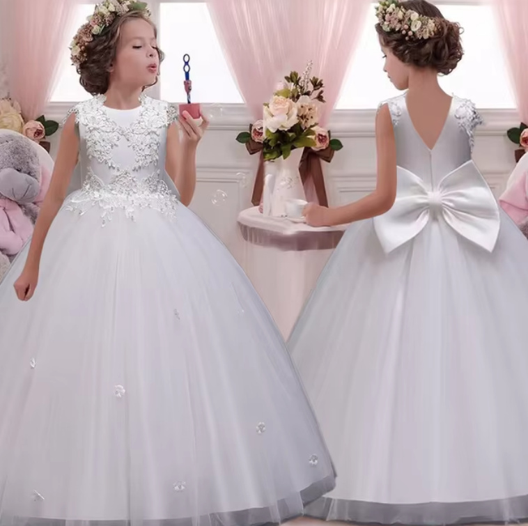 A Linie Blumenmädchenkleid Cara in Weiß mit Blumen Tüll und&nbsp;Spitze