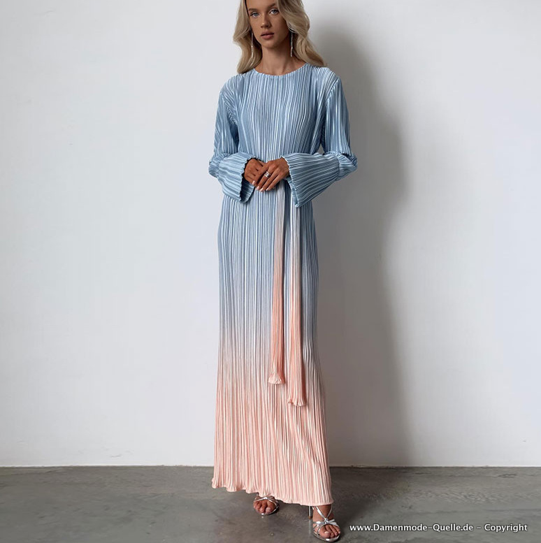 Langarm Plissee Kleid Elegant&nbsp;Gradiert