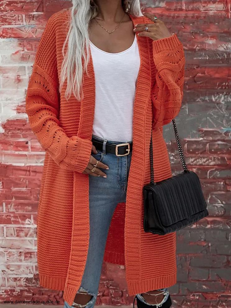 Fashion Strickjacke Cardigan für Damen Knielang in&nbsp;Orange