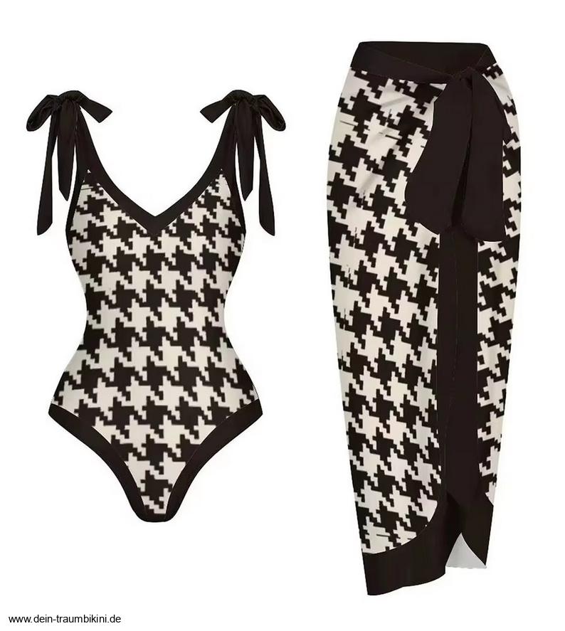 Badeanzug 2025 Therese in Schwarz Weiß mit Rock im&nbsp;Set