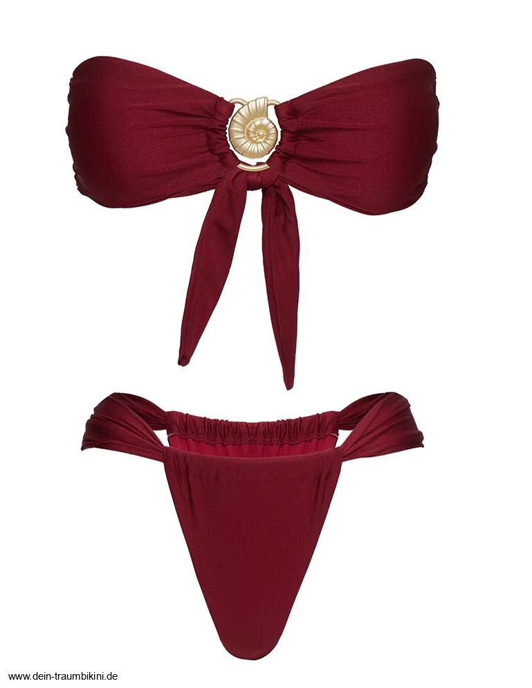 Bandeau High-Waist Bikini 2025 in Weinrot mit&nbsp;Meeresschnecke